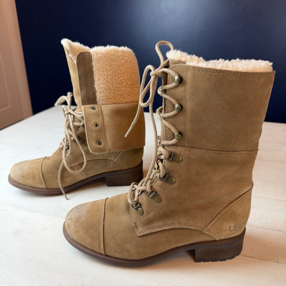UGG Gradin Women's Lace-Up Boots Chestnut Suede Water Resistant Women's Size 7